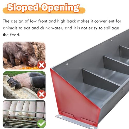 Livestock Feeder Trough with Sloped Opening for Easy Feeding, Separated Design for Pigs Calves Sheep - size: L 1.5m/4.9' 8 bit