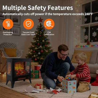 21" Electric Fireplace Stove Heater, Freestanding Electric Fireplace w/Realistic Flame, Remote, Timer, Small Fireplace w/Adjustable Brightness, Thermostat, Overheating Protection, 1400W - size: 21"