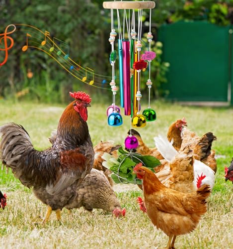 Chicken Toys with Treat Ball for Coop, Chicken Wind Chime Toys for Hens with 5 Metal Bells, Hanging Chickens Coop Pecking Toy for Hens Chicks Poultry