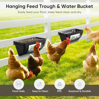 4 Pack Goat Feeders Hanging, Chicken Feeder, Rabbit Feeders, with Clips Hanging Fence Feeders, 4.5 Quart Feed Buckets for Horses, Duck Feeder, Chicken Water Feeder, Poultry Feeding Trough - color: black
