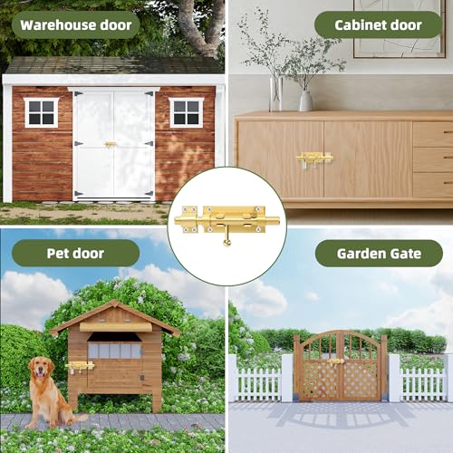 Alise Slide Lock SUS304 Stainless Steel Gate Latch, Slide Bolt Latch,Thickened Heavy Door Latch Lock,6 Inch Black Barrel Bolt Latch, Security Slide Latch Lock Gold - color: Gold, size: 6 Inch (Regular)