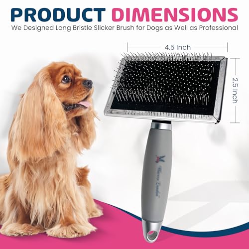 Warren London Long Pin Slicker Brush for Dogs – Professional Dog Grooming Brush for Doodles, Poodles & Long Coats – Removes Mats, Tangles & Loose Undercoat – Gentle Detangling with Comfort Gel Handle - style: Gel Handle