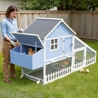 Weatherproof Wooden Chicken Coop – Indoor & Outdoor Walk-in Hen House with Run, Nesting Box, and Pull-Out Tray – Portable Backyard Poultry Cage for Easy Cleaning and Predator Protection