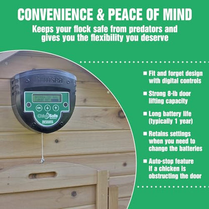 Brinsea ChickSafe Advance Automatic Chicken Coop Door Opener for Vertical Sliding or Hinged Hen House Doors with Programmable Timer, Digital Display, 8 lb. Lift Capacity - style: Light Sensor & Timer