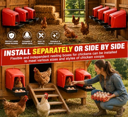 Chicken Nesting Box with Plastic Egg Trays, 10 Pack Nesting Boxes for Chickens with Egg Collection, Breathable Chicken Laying Boxes & Stackable Egg Tray for Chicken Coops and Farms - Green - color: Green