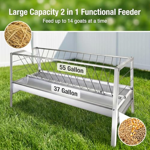 Dual-Functional Hay Feeder for Goats Up to Feed 14 Livestocks, 92 Gallon Heavy-Duty Goat Feeders with Sturdy Frame and Material, Horse Sheep Goat Mineral Feeder Lasting-Use in Outdoors&Farms