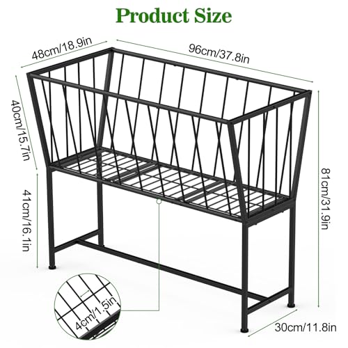 40 Gallon Hay Feeder, 32" Tall Heavy-Duty Metal Hay Rack Indoor Outdoor Use, Freestanding Hay Feeder for Goats Sheep Horses, Black