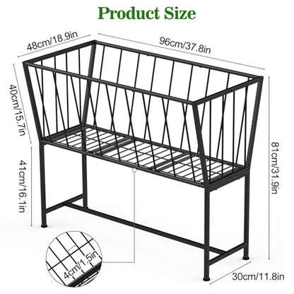 40 Gallon Hay Feeder, 32" Tall Heavy-Duty Metal Hay Rack Indoor Outdoor Use, Freestanding Hay Feeder for Goats Sheep Horses, Black