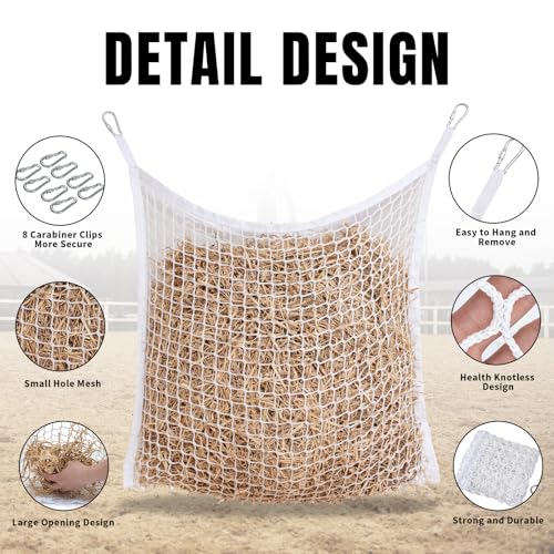 4 PCS Slow Feed Hay Net for Horses, Large Capacity Hay Bags for Horses Goats Sheep Donkey Trailer Full Day Feeding, Easy to Fill and Hang, White, 35 x 31 Inch - size: 4PCS-White