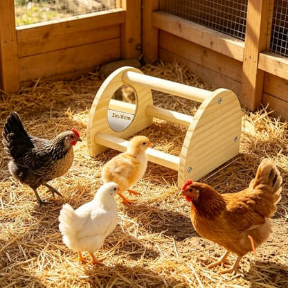 Pine Chicken Perch with Mirror, Strong Chick Jungle Gym Roosting Bar, Chicken Toys for Coop and Brooder, Training Perch Toys for Large Bird, Parrot, Macaw, Hens (Small) - size: Small