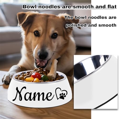 Personalized Stainless Steel Dog & Cat Food/Water Bowls – Custom Pet Name, Non-Slip, Easy Clean Feeding Dishes with Separate Plates(White) - color: White
