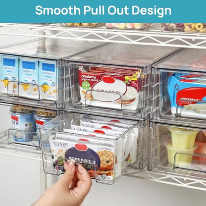 Vtopmart 6 Pack Stackable Storage Drawers,Clear Acrylic Drawer Organizers with Handles, Easily Assemble Containers for Fridge, Bathroom,Kitchen Undersink,Cabinet,Pantry Organization and Storage - size: 6Pack 4.4"H-with Dividers