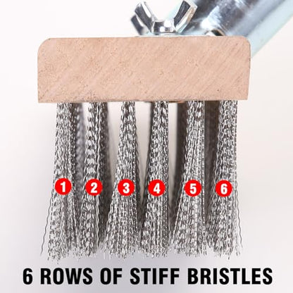 MAXMAN Stainless Steel Wire Scrub Brush with Long Handle, 63" Heavy Duty Large Wire Brush, Stiff Metal Bristle Floor Scrubber, Outdoor Patio Cleaning, Wire Broom for Deck, Concrete, Moss Removal - size: With 1PC 8-inch brush head