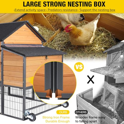 Chicken Coop All-Iron Frame Large Hen House Mobile Poultry Cage with Nesting Box,Metal Run,Waterproof Rain Cover Duck Coop, 85" - size: 85.6"L x 48.2"W x 48.2"H