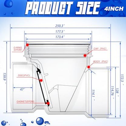 Tondiamo 4 Inch Backwater Valve Drain Backflow Preventer Valve Prevent Sewage and Rainwater from Flowing Back(White PVC) - color: White PVC, size: 4 Inch