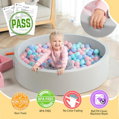 TRENDBOX Extra Large Soft Foam Ball Pit 51.2" x 11.8" (NO Balls) in Large Sponge Round Ball Pool Indoor Round Ball Pits Children Toddler Playpen - Light Gray - color: Light Grey, size: 130CM