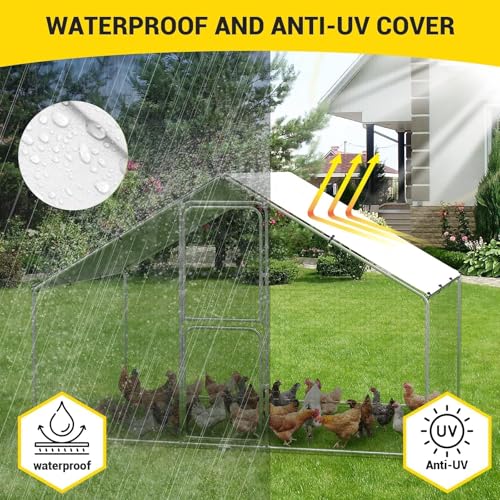 Large Metal Chicken Coop, Walk-in Poultry Cage, Chicken Run Pen House with Waterproof & Anti-Ultraviolet Cover Chicken Coop Run with Double Lockable Doors for Outdoor and Backyard 9.8 x 6.5X 6.6ft