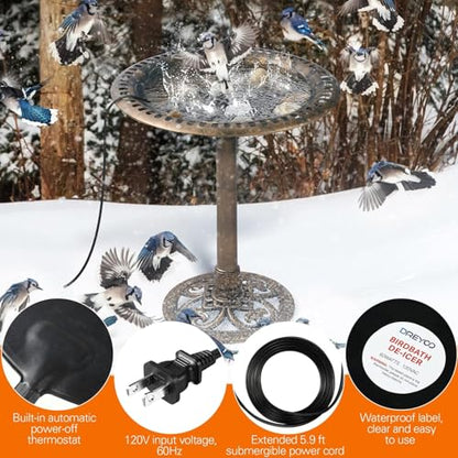 Dreyoo Bird Bath De Icer, 60w Submergible De Icer, Thermostatic Controlled Winter Water Heater Deicer for Bird, Chicken, Duck, Farm Trough, Design Patent Product(3 Pack)