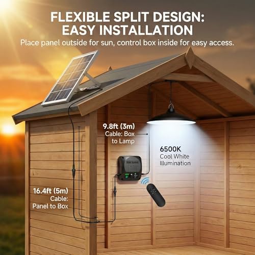 Solar Shed Lights Indoor Outdoor, 3200LM Motion Sensor Pendant Light Daytime Available with Remote & Button Control, IP65 Waterproof 4 Lighting Modes for Barn Garage Gazebo Chicken Coop Shop - 1 Pack - size: 1 Pack