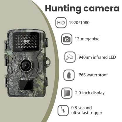 Camera with Night Vision IP66 Waterproof, 1080P 0.8S Trigger Motion Activated Trail Cameras for Outdoor Scouting Wildlife Monitoring, Black