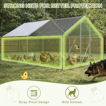 COMHOMA 13×10×6.6FT Large Metal Chicken Coop with Roosting Perch,Walk-in Chicken Run with Waterproof Roof & Lockable Door,Outdoor Poultry Cage for Hens,Ducks,Rabbits - size: 157.5"L x 120.0"W x 78.8"H