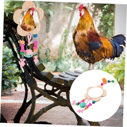 ibasenice Wooden Hanging Mirror Toy Bells for Chickens Engaging Pet Hen Activity and Playtime Fun Poultry Enrichment for and Chicken Cages