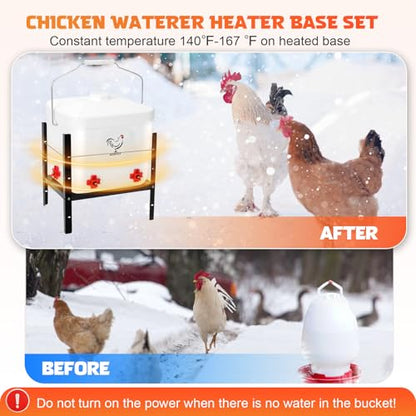 3 Gallon Heated Chicken Waterer Poultry Automatic Drinker Heater Bucket Winter Adsjustable Chicken Drinker Anti-Freezing Heated Waterer Chick Coop Watering System White-2.8 Gallon