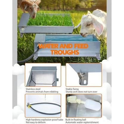 7.5L Self-Filling Stainless Steel Livestock Waterer – 304 Food-Grade Float Valve Cattle/Sheep Trough, Tool-Free Install, Leak-Proof, Freeze-Resistant, Farm Must-Have