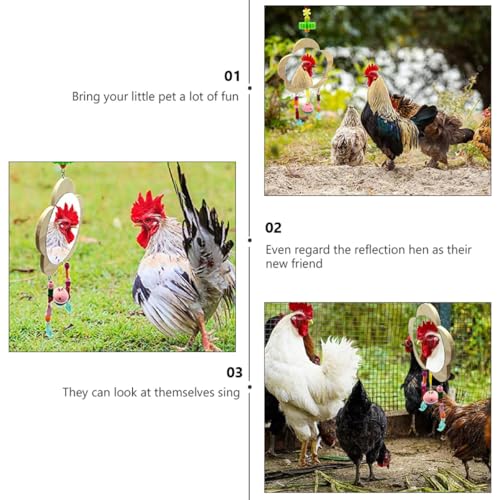 Wooden Hanging Hen Mirror with Bells Recyclable Natural Wood Chicken Cage Accessory for Pet Hens and Roosters Random Color