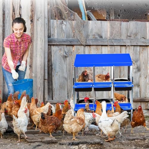 6 Hole Chicken Nesting Boxes - Nesting Boxes Chicken with Roll Away Design & Lid Cover,Easy Egg Collection, Hen Roosting Nest, Durable Poultry Laying Boxes for Hens - color: Blue, size: 6 Cells with Legs