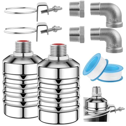 2Pcs Aquapulse Water Float Valve, Automatic Water Level Control Float Valves, 1/2Inch to 3/4Inch Stainless Steel Auto Water Shutoff System for Water Tanks, Tower, Pool, Livestock Troughs, Garden Hose - size: 2Pcs