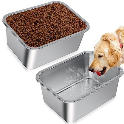 Bwogue Extra Large Dog Water Bowl, 3 Gallons, Stainless Steel, Durable, High Capacity, Rectangular Structure, Strong Stability, Easy to Clean - color: 2 Bowls, size: 3 Gallons