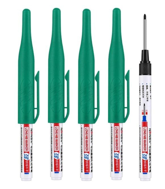 4 Pcs Multi Purpose Deep Hole Marker Pens,Long Nib Head Marker Waterproof Colorful Carpenter Pen for Bathroom Woodworking Decoration,Red Black Blue Green Ink Permanent Markers Marker Pens (Green) - color: Green