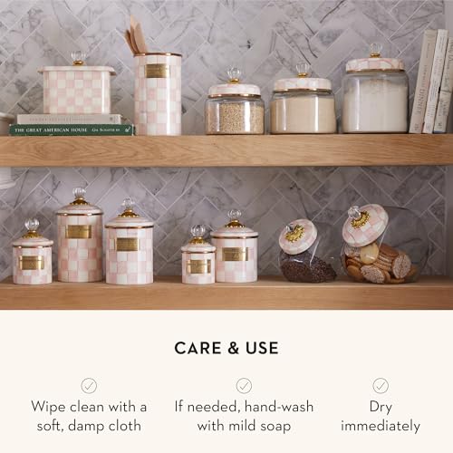 MACKENZIE-CHILDS Enamel Canister, Versatile Kitchen Storage Container for Flour and Sugar, Demi, 24-Ounce Capacity, Pink-and-White Rosy Check - color: Rosy Check