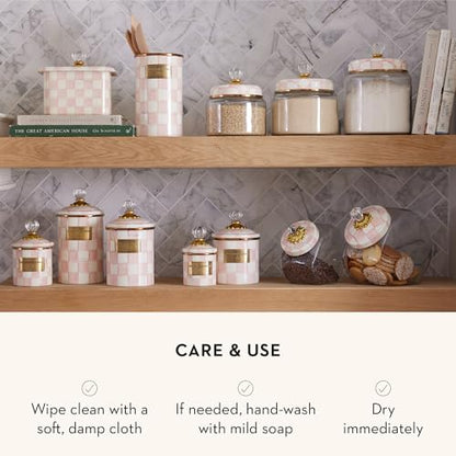 MACKENZIE-CHILDS Enamel Canister, Versatile Kitchen Storage Container for Flour and Sugar, Demi, 24-Ounce Capacity, Pink-and-White Rosy Check - color: Rosy Check