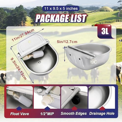 NYXOVA Automatic Animal Drinking Water Bowl, 304 Stainless Steel Livestock Waterer with Float Valve for Horse, Cattle, Goat, Sheep, Pig and Dog（Without Drainage Hole）