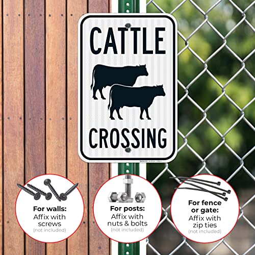 Cattle Crossing with Graphic Sign, 12x18 Inches, 3M EGP Reflective .063 Aluminum, Fade Resistant, Made in USA - size: 12x18 Reflective