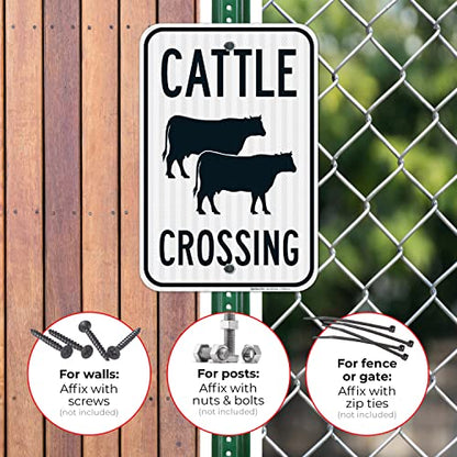 Cattle Crossing with Graphic Sign, 12x18 Inches, 3M EGP Reflective .063 Aluminum, Fade Resistant, Made in USA - size: 12x18 Reflective