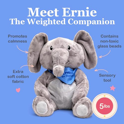 Lilly's Love Weighted Stuffed Animals for Adults & Kids — 5lb Calming Elephant Plush for Anxiety, ADHD & Sensory | Machine Washable Weighted Stuffed Animal w/Removable Insert | Ernie The Elephant - color: Elephant