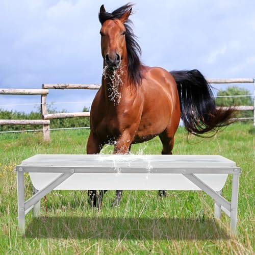 Livestock Feed Trough, 35L/9.25Gal Large Capacity Horse Feeder Goat Water Trough with Galvanized Steel Stand & 39" Long Detachable Trough for Calves Sheep Horses Alpacas Goats (White) - color: White