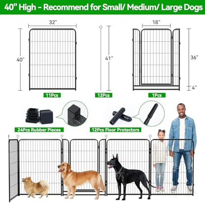 Kfvigoho Dog Playpen Outdoor Extra Wide 12 Piece Panels Heavy Duty Anti-Rust Coating-Strengthened Dog Fence 40" Height with Doors Portable for RV Camping Yard, Total 32FT, 79 Sq.ft, Snowy Black - style: 32"W x 40"H