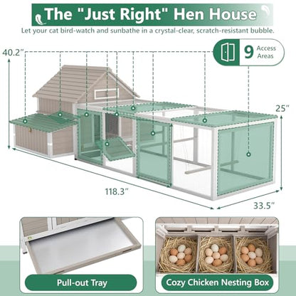 Large Chicken Coop for 6-8 Chickens with 6 Nesting Boxes, Wooden Outdoor Hen House with 9 Access Doors, Backyard Chicken Coop with Run, 5 Perches & Swing, Pull-Out Tray, Weatherproof Openable Roof - size: 118.3"L x 61.0"W x 40.0"H