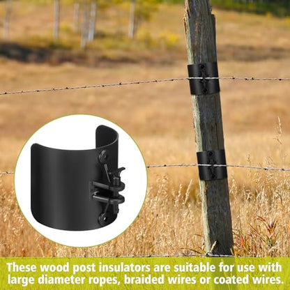 Pangda 12 Pcs Electric Fence Insulator Wood Post Electric Fence, Wood Post Nail-On Insulators for Fencing Wire Rope (Black) - color: Black