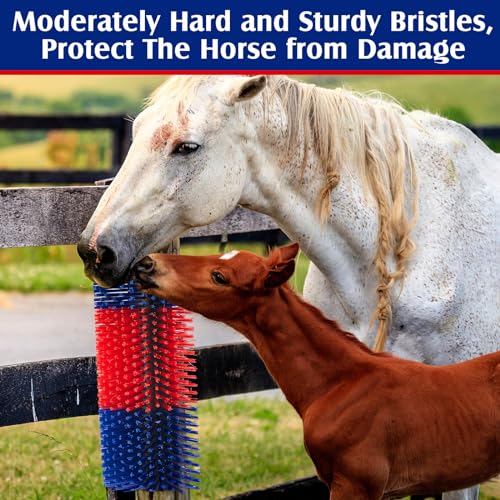 3 Pack Livestock Scratching Brush Itch Relief Horse Scratching Post Self-grooming Goat Scratcher with Durable Screws for Horse Pony Goat Sheep Pig Donkey (Blue and Red) - color: Blue and Red