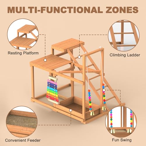 Chicken Perch with Swing, Chicken Roosting Bars, Wood Toy for 3-4 Birds, Hen Ladder & Activity Play, Chickens for Coop with Multiple Perches & Feeder, Suitable for Backyard Farm
