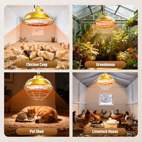 300 Watt Heat Lamp for Chicken Coop, Hanging Chicken Coop Heater, Carbon Fiber Bulb Waterproof Coop Heater with 2 Heating Levels, Chicken Warmer Lamp for Indoor Poultry Pet House Livestock Greenhouse - size: Small Coop Heater