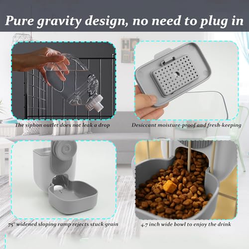 Kenond Hanging Automatic Food Water Dispenser, 35oz Rabbit Feeder Guinea Pig Water Bottle Feeder for Ferret Guinea Pig Rabbit Bunny Cage Accessories(Gray) - color: Gray Waterer and Feeder