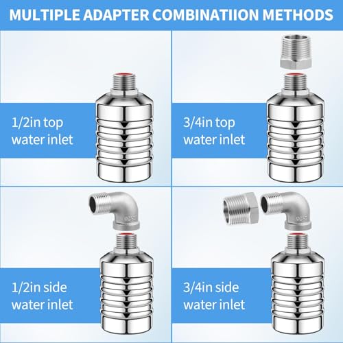 2Pcs Aquapulse Water Float Valve, Automatic Water Level Control Float Valves, 1/2Inch to 3/4Inch Stainless Steel Auto Water Shutoff System for Water Tanks, Tower, Pool, Livestock Troughs, Garden Hose - size: 2Pcs