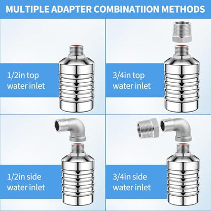 2Pcs Aquapulse Water Float Valve, Automatic Water Level Control Float Valves, 1/2Inch to 3/4Inch Stainless Steel Auto Water Shutoff System for Water Tanks, Tower, Pool, Livestock Troughs, Garden Hose - size: 2Pcs
