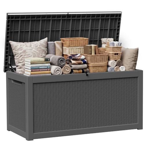 EasyUp 320 Gallon Deck Box, Large Deck Box for Indoor and Outdoor,Waterproof Storage Boxs for Patio Furniture,Garden Tools,Cushions, Lockable and UV Resistant,Easy to Install(Black) - color: Black, size: 320 Gallon